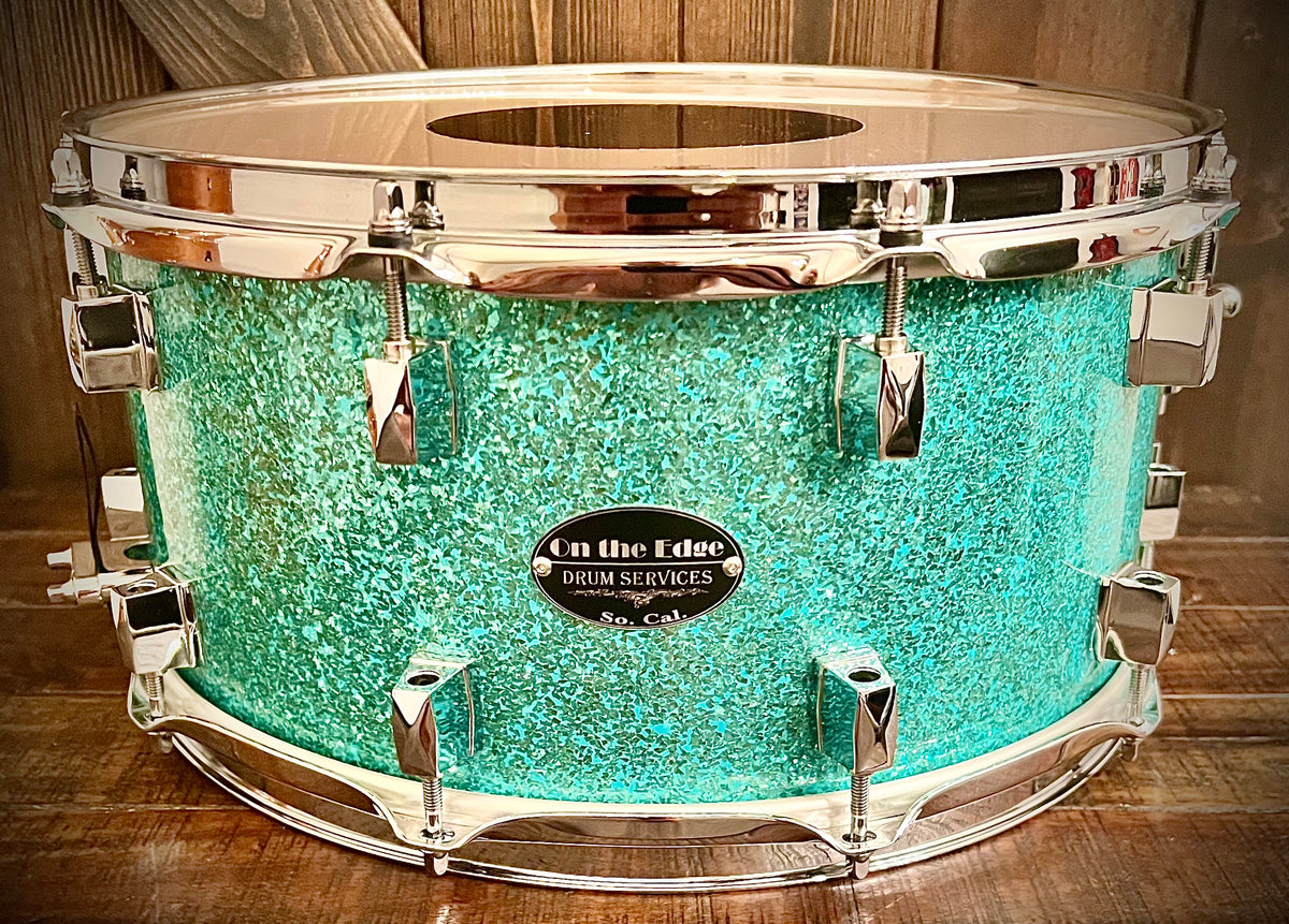 On The Edge 14x7” Snare Drum in Turquoise Glass Glitter – DrumPickers