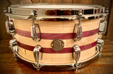 DrumPickers 14x6.5” Heirloom Purple Heart/Douglas Fir Reclaimed Stave Construction Snare Drum