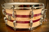 DrumPickers 14x6.5” Heirloom Purple Heart/Douglas Fir Reclaimed Stave Construction Snare Drum