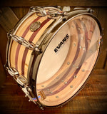 DrumPickers 14x6.5” Heirloom Purple Heart/Douglas Fir Reclaimed Stave Construction Snare Drum