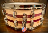 DrumPickers 14x6.5” Heirloom Purple Heart/Douglas Fir Reclaimed Stave Construction Snare Drum