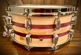 DrumPickers 14x6.5” Heirloom Purple Heart/Douglas Fir Reclaimed Stave Construction Snare Drum