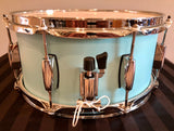 D.P. Custom Preferred Power Piccolo 6.5”x13” 6-Ply Maple Snare Drum Sea-Foam Blue