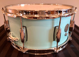 D.P. Custom Preferred Power Piccolo 6.5”x13” 6-Ply Maple Snare Drum Sea-Foam Blue