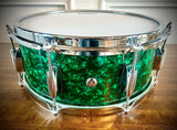 Parton Drumworks - 14x5.5” Vintage Vibe Snare Drum in Green Oyster Pearl