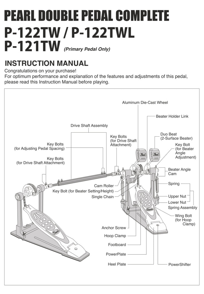 bass drum pedal parts Pearl P122TW Power Shifter Double Bass Pedal – DrumPickers