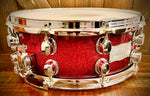 Mapex Saturn 14x5.5” Maple/Walnut Snare Drum in Red Burst Sparkle