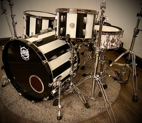 DrumPickers 4pc Vintage Professional Drum Kit in Van Halen Black & White Stripe Tribute