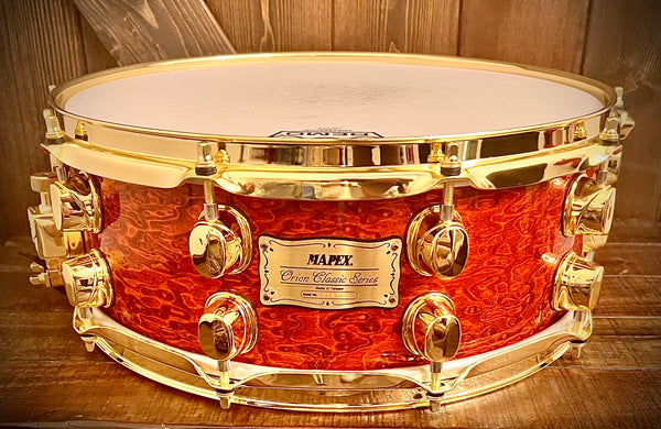 Mapex Orion Classic Series 14x5.5 Snare Drum in Burnt Mappa Burl –  DrumPickers