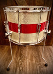 Ludwig 14x10” Vintage (1978) Floor Snare Drum in Silver Sparkle/Red Sparkle Stripe