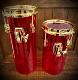 DrumPickers 6x12” & 6x15” Acrylic Silo Drums with Brass Hardware in Candy Apple Red