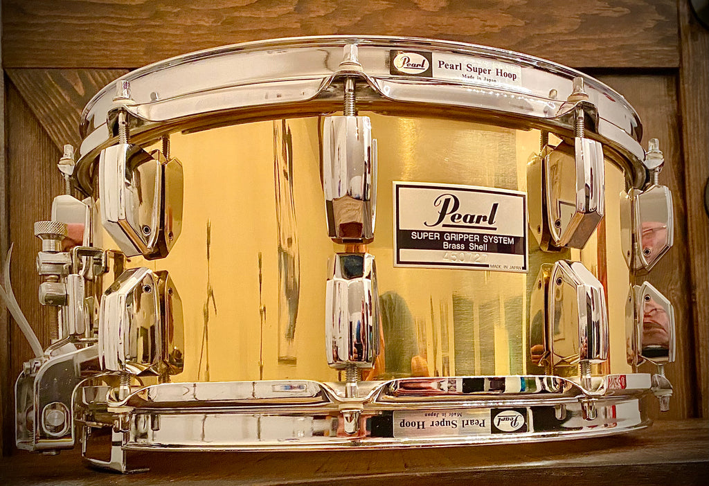PEARL 6.5X14 BRASS SHELL SNARE DRUM SUPER GRIPPER SYSTEM B-714DX