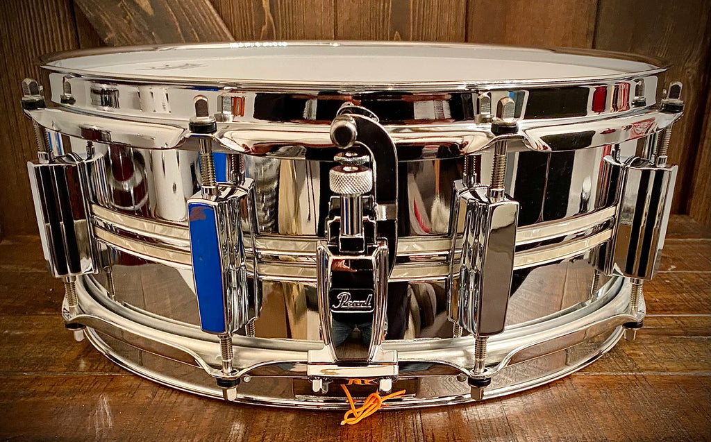 Pearl 14x5” Duoluxe Pearl Inlaid Chrome Over Brass Snare Drum – DrumPickers