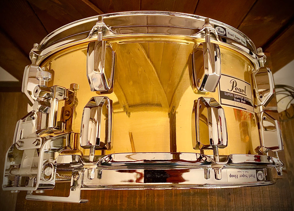 Pearl Super Gripper System Brass Shell 14″ x 6.5″ Snare Drum 1980's Brass