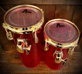 DrumPickers 6x12” & 6x15” Acrylic Silo Drums with Brass Hardware in Candy Apple Red