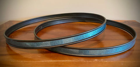 DrumPickers Blue Sparkle / Black Powder Coated 22” Metal Bass Drum Hoops (Pair for Front & Back of Drum) Blue Sparkle