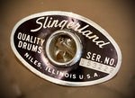 Slingerland  1973 Niles IL Badge - football shape in  Black & Silver