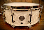 DrumPickers DP Custom Line 14x6.5” African Mahogany/Maple Snare Drum in  White Marine Pearl